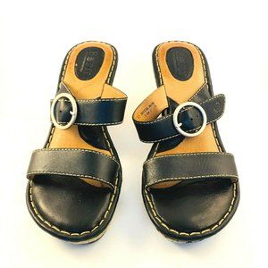 BORN Concept Wedges Espadrilles Platform Womens 9/40.5 M Double‎ Straps Black